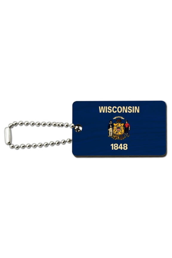 Wisconsin State Flag Wood Wooden Rectangle Keychain Key Ring