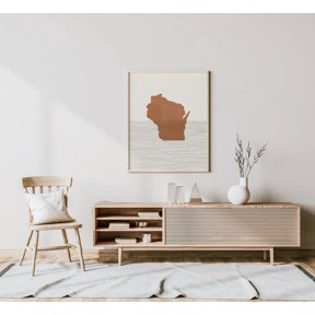 Wisconsin State Map Wall Art Print, Minimalist Mid Century Decor