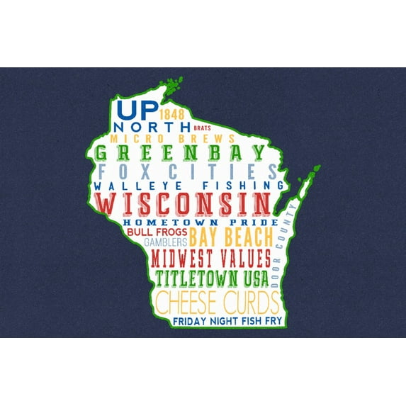 Wisconsin, State Outline, Typography (16x24 Giclee Gallery Art Print, Vivid Textured Wall Decor)
