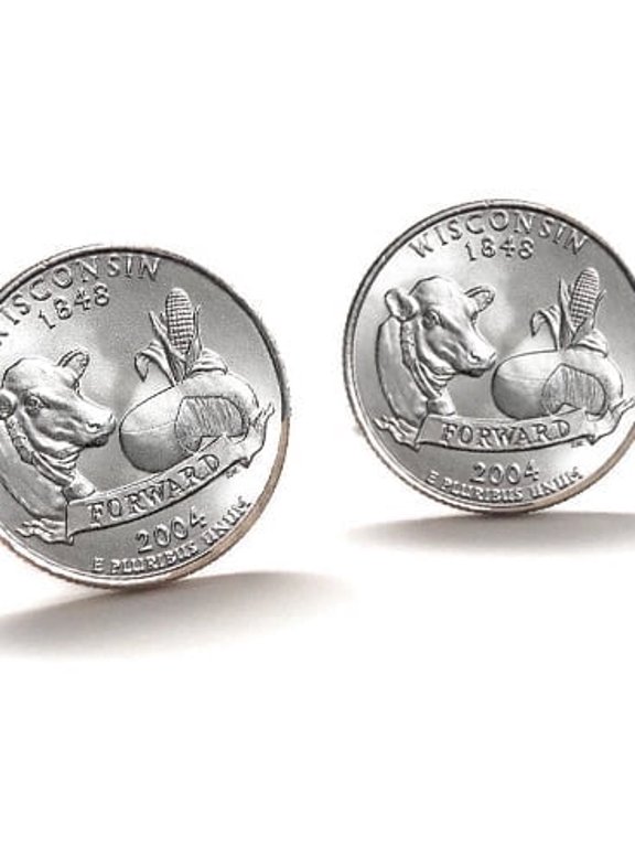 Wisconsin State Quarter Cufflinks 2004 Uncirculated U.S. Coin Jewelry Gift for Dad, Collector, or History Buff Patriotic Mens Accessory