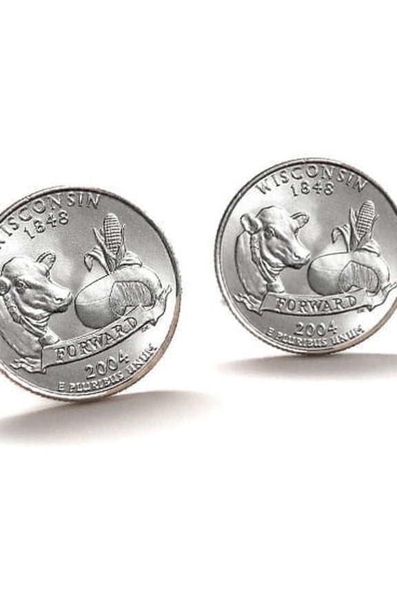 Wisconsin State Quarter Cufflinks 2004 Uncirculated U.S. Coin Jewelry Gift for Dad, Collector, or History Buff Patriotic Mens Accessory