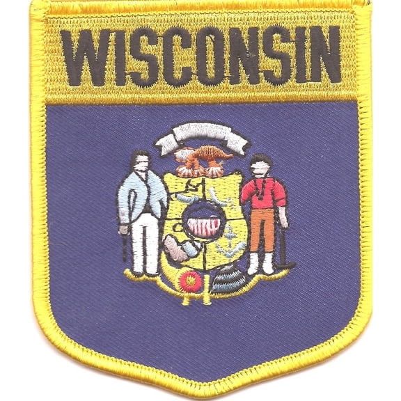 Wisconsin State Shield Patch; Measure 3 1/8'" x 3 1/2", Embroidered Iron On or Sew On Shield Patch Flag Emblem