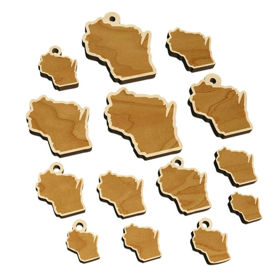 Wisconsin State Silhouette Wood Mini Charms Shapes DIY Craft Jewelry - No Hole - 12mm (26pcs)