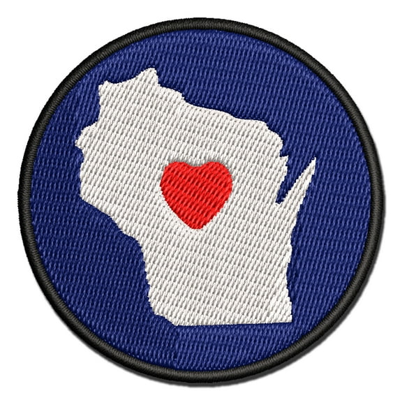 Wisconsin State with Heart Applique Multi-Color Embroidered Hook & Loop Patch - 3 Inch Medium