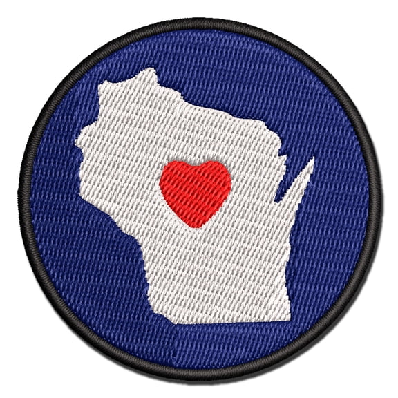 Wisconsin State with Heart Applique Multi-Color Embroidered Iron-On Patch - 2.0 Inch Mini