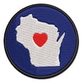 thumbnail image 1 of Wisconsin State with Heart Applique Multi-Color Embroidered Iron-On Patch - 2.5 Inch Small, 1 of 5