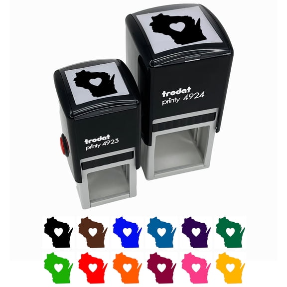 Wisconsin State with Heart Self-Inking Rubber Stamp Ink Stamper - Black Ink - Small 1 Inch