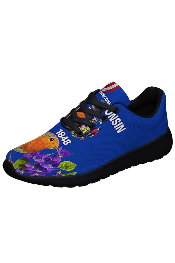 Wisconsin Stte Wood Violet Flower and Robin Bird Shoes Sneakers Black Size 6