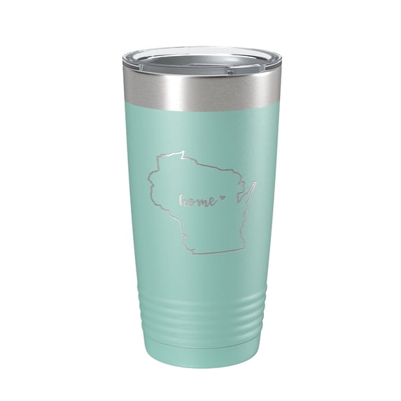 Wisconsin Tumbler Home State Travel Mug Insulated Laser Engraved Map Coffee Cup 20 oz Teal