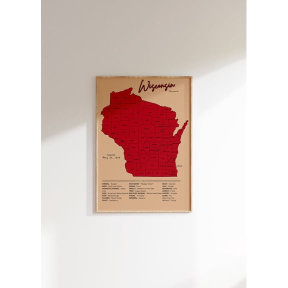 Wisconsin Vintage Map : Us State Art, Social Studies Decor Unframed Paper Print