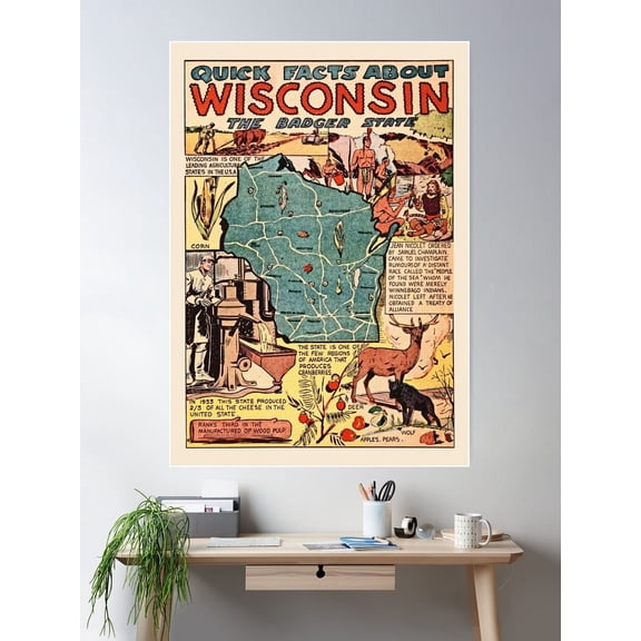 Wisconsin Vintage Poster Poster Wall Art, Modern Wall Decor For Living Room Bedroom, 24x36 UNFRAMED