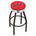 thumbnail image 1 of Wisconsin Badgers 30" Alternate Black Wrinkle Swivel Bar Stool with Chrome Ribbed Ring, 1 of 7