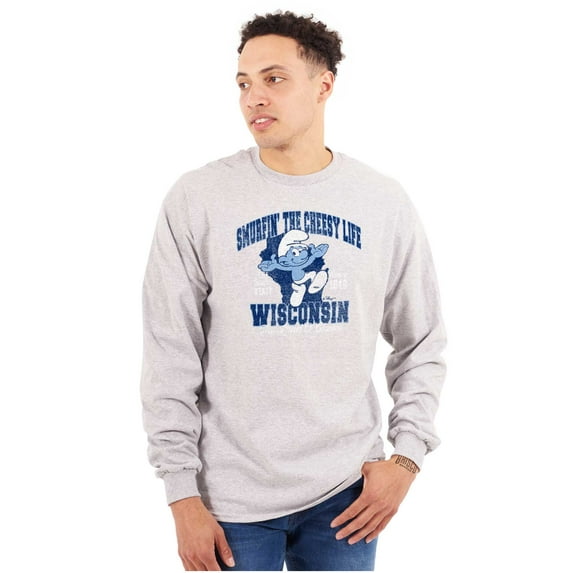 Wisconsin WI Cheese Head Cool Smurfs Long Sleeve TShirt Men Women Brisco Brands L