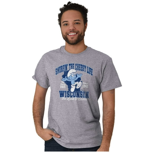 Wisconsin WI Cheese Head Cool Smurfs Men's Graphic T Shirt Tees Brisco Brands S