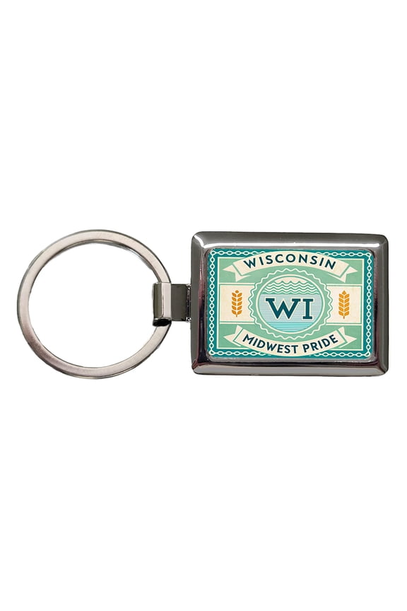 Wisconsin WI Midwest Pride State Travel Vacation Stamp Metal Rectangle Keychain