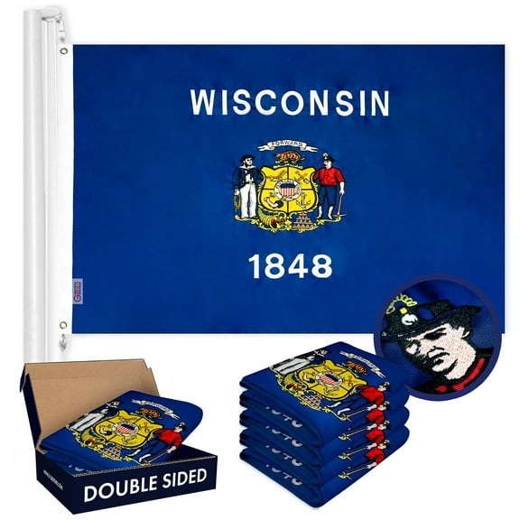 Wisconsin WI State Flag 3x5FT 5-Pack Double-sided Embroidered Polyester By G128