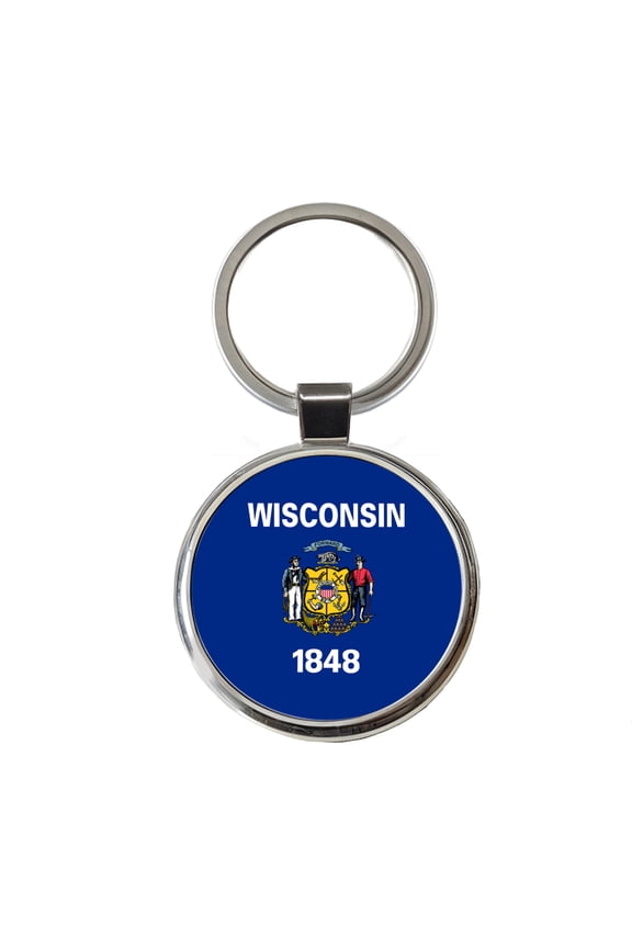 Wisconsin WI State Flag Metal Round Keychain