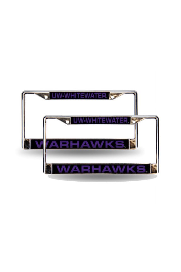 Wisconsin Whitewater Warhawks Chrome Metal Laser License Plate Frame - Set of 2