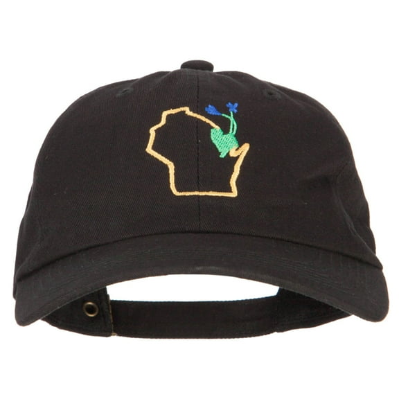 Wisconsin Wood Violet with Map Embroidered Unstructured Washed Cap - Black OSFM