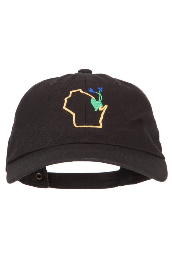 Wisconsin Wood Violet with Map Embroidered Unstructured Washed Cap - Black OSFM