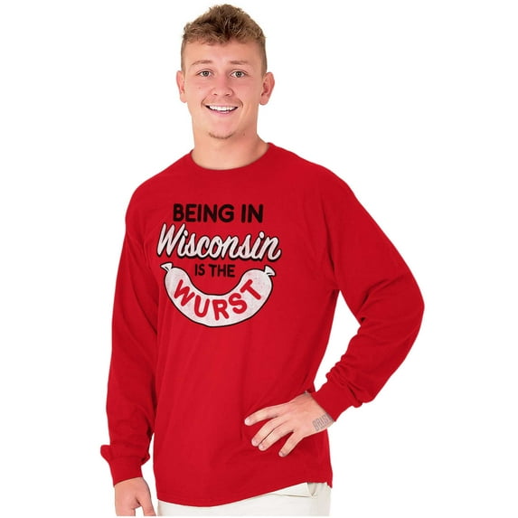 Wisconsin Wurst Meat Lovers Pun Funny Plus Size Long Sleeve Graphic Tee Shirt Brisco Brands 2X
