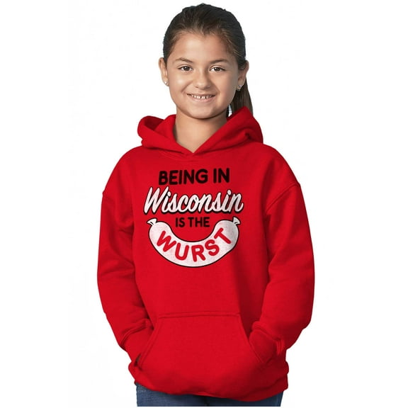 Wisconsin Wurst Meat Lovers Pun Funny Youth Hoodie Boy Girl Teen Brisco Brands S