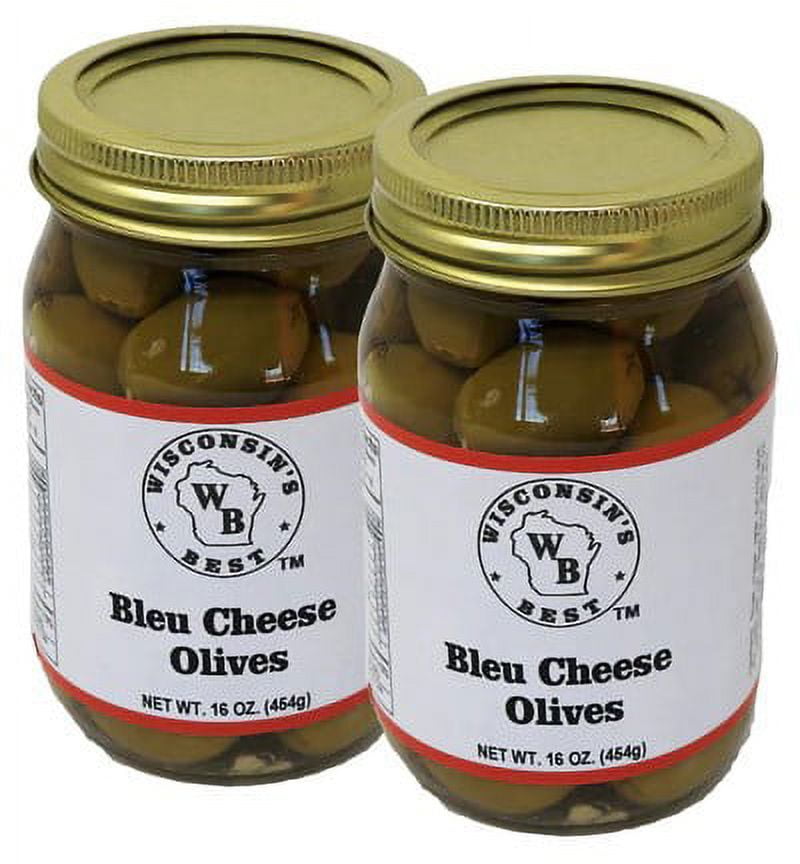 Wisconsin's Best Bleu Cheese Stuffed Olives, 16 oz Jar, 2 ct, Smooth