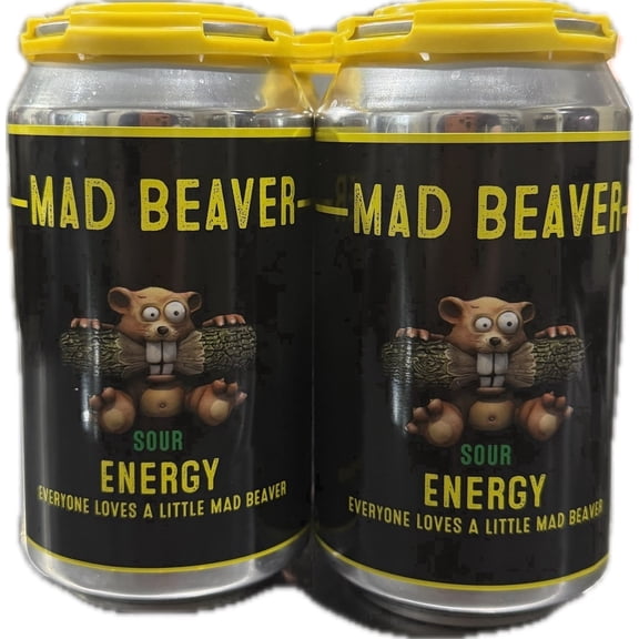 Wisconsin's Drink Mad Beaver Sour Energy Drinks with Taurine & B Vitamins, Refreshing Caffeinated Beverages, 12oz Cans, pack of 4