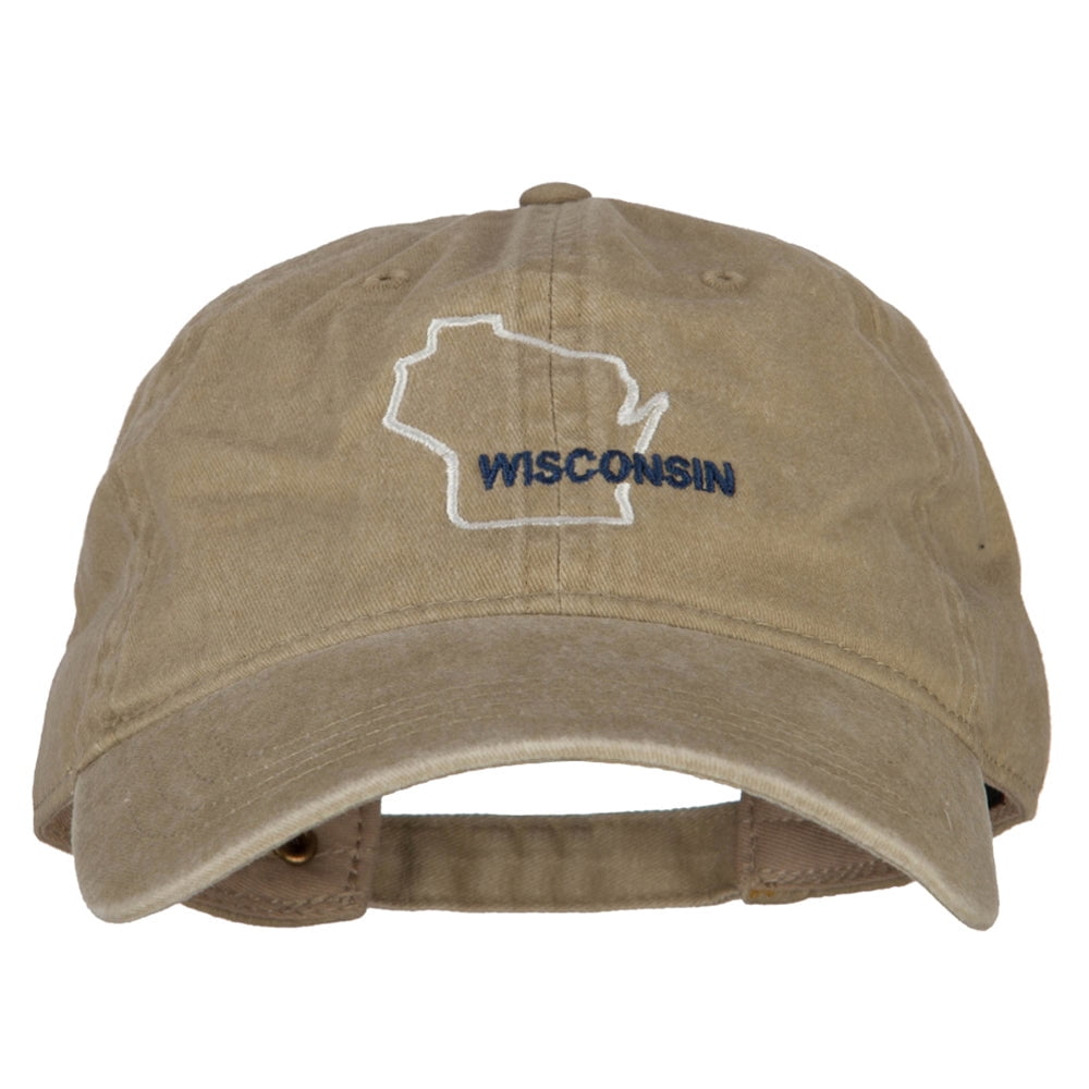 Wisconsin Cap Wisconsin with Map Outline Embroidered Washed Cotton Twill Cap - Khaki ...