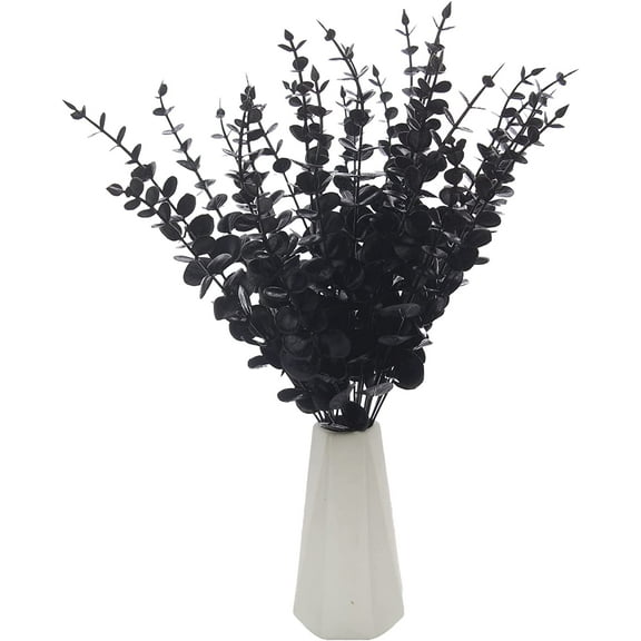 Wisdom 24pcs Eucalyptus Stems Decor Artificial Eucalyptus Leaves Faux Greenery Branches for Wedding Centerpiece Flower Floral Arrangement Farmhouse Home Decoration,black