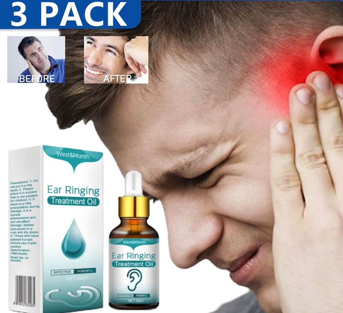 Wisdom 3 PACK 30ml Ear Ringing Relieving Drops Relieve Deafness
