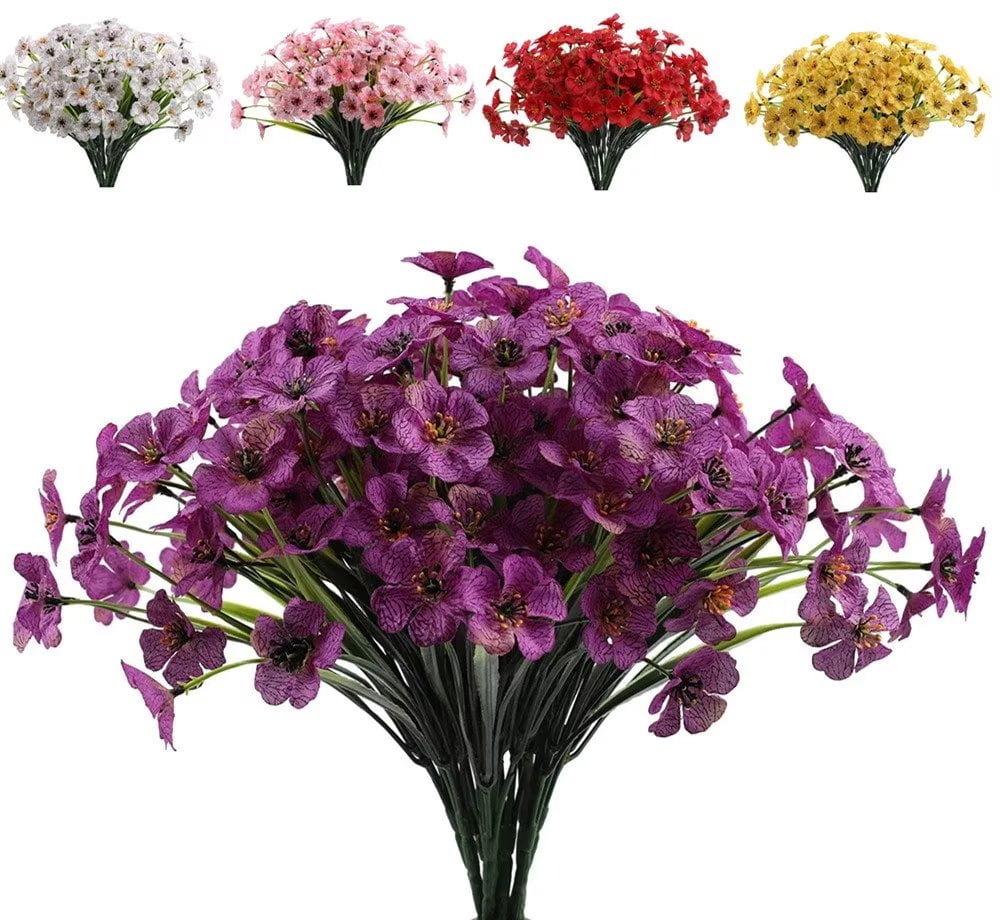 Wisdom Artificial Outdoor Flowers,6 Bundles UV Resistant Flowers