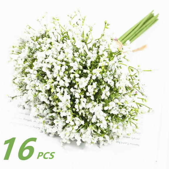Wisdom Artificial plants,16pcs Babys Breath Artificial Flowers for Decoration Fake Gypsophila Bouquet for Flower Arrangement Light,White
