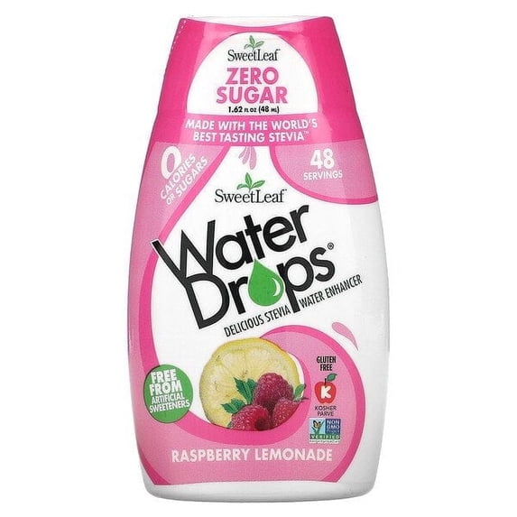 Wisdom Natural, SweetLeaf, Water Drops, Delicious Stevia Water Enhancer, Raspberry Lemonade, 1.62 fl oz Pack of 3