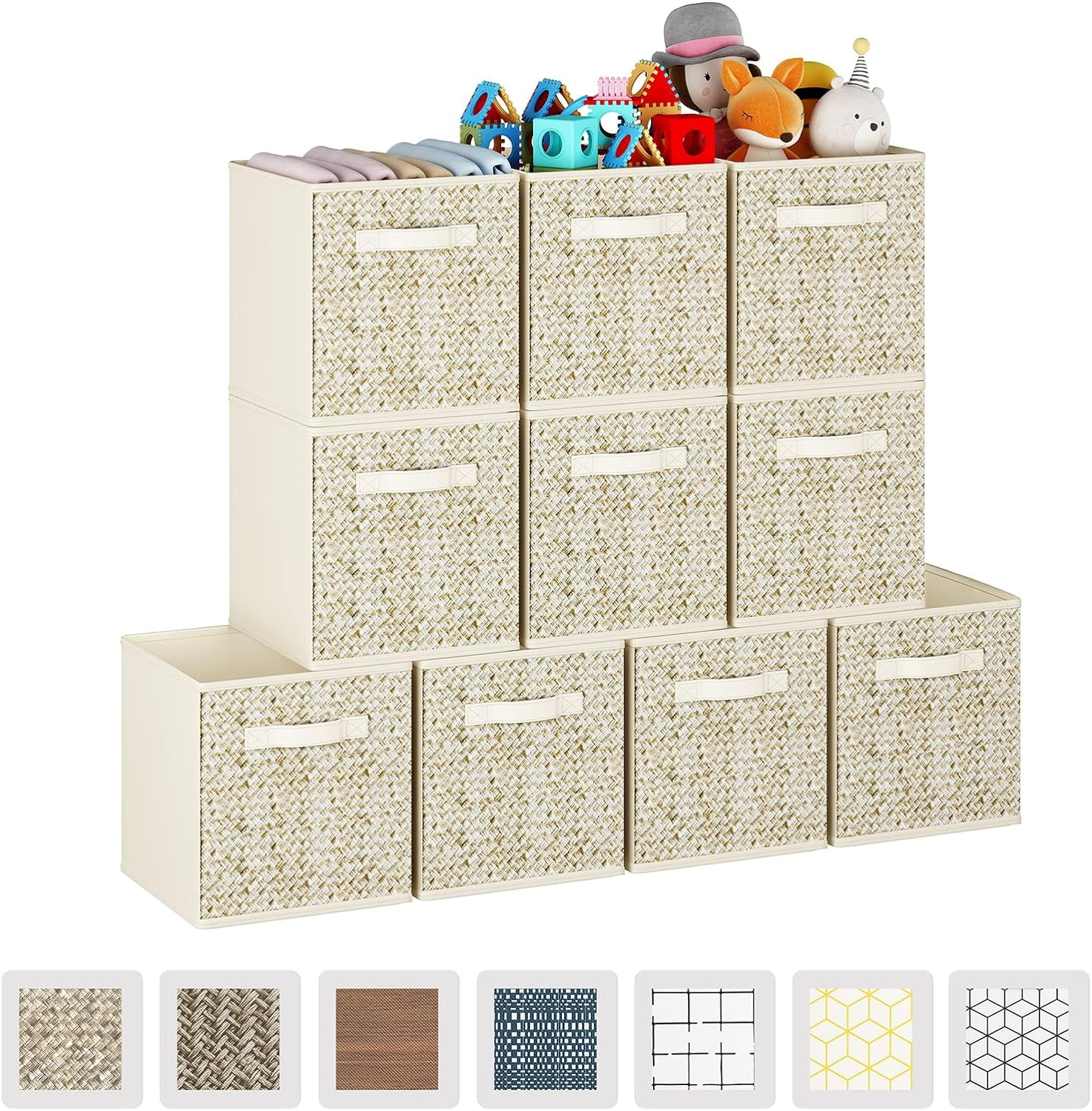 10 Pack Fabric Storage Cubes with Handle, Foldable 13x13 Inch Large