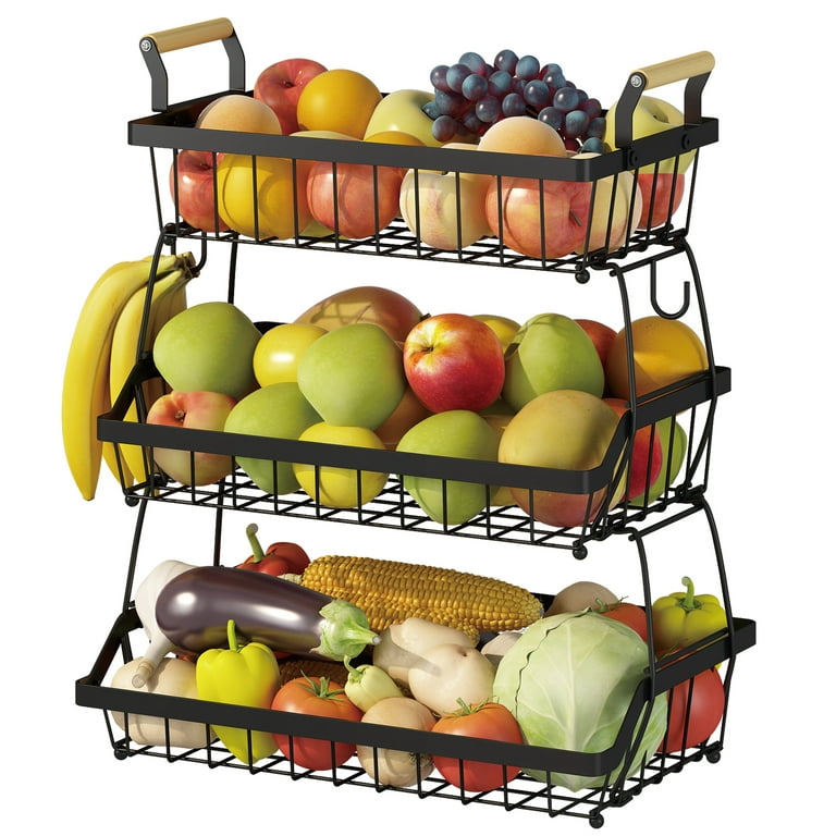 Mefirt Fruit Basket, 2-Tier Fruit Bowl for Kitchen Counter, Stackable Wall  Mounted Fruit Storage, Snack Organizer, Potato and Onion Storage Basket