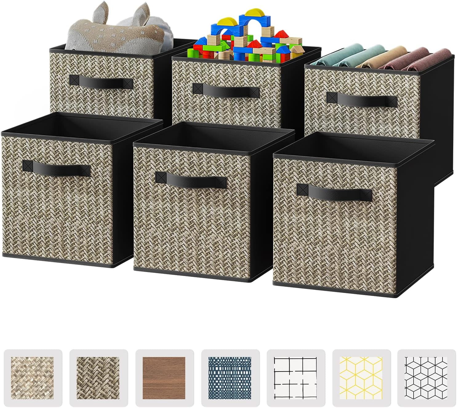 6 Pack Fabric Storage Cubes with Handle, Foldable 13x13 Inch Large Cube