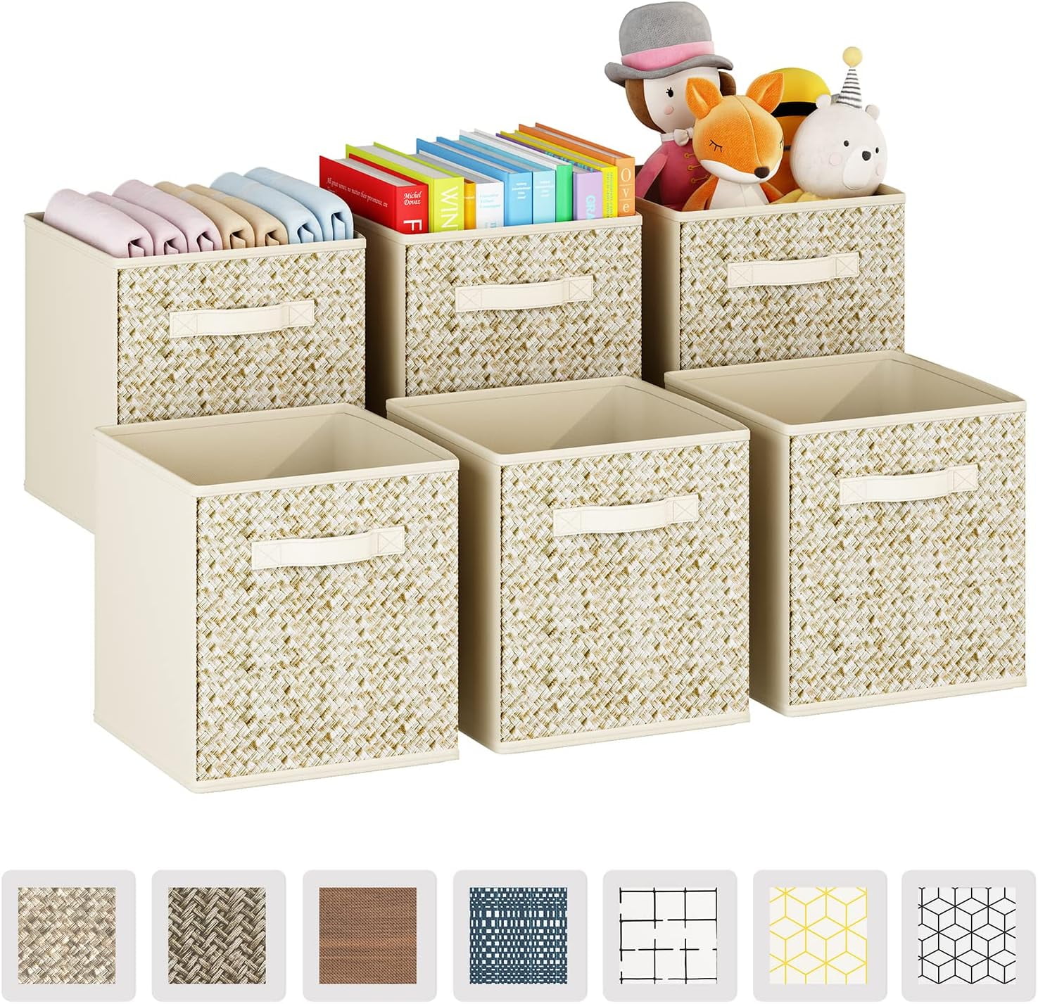 6 Pack Fabric Storage Cubes with Handle, Foldable 13x13x15 Inch Cube Storage Bins, Storage