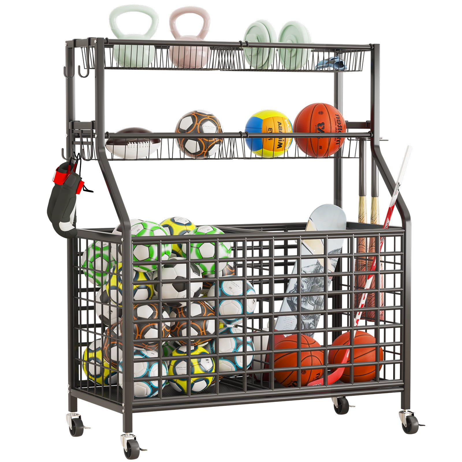 Wisdom Star Sports Equipment Organizer, Ball Organizer, Garage Organizer, Rolling Storage Cart