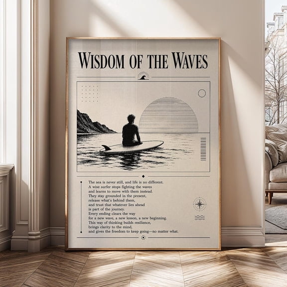Wisdom of the Waves Surfer Quote Coastal Ocean Inspiration Beach Poster