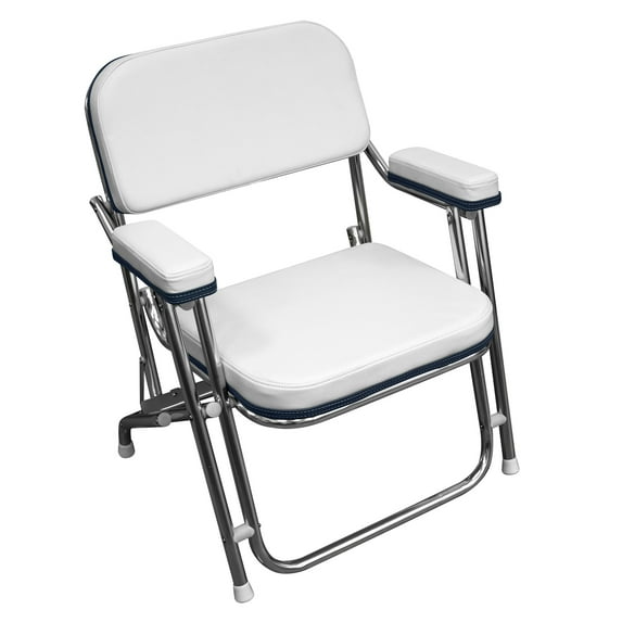 Wise 3319-924 Boaters Value Promotional Folding Deck Chair, White with Navy Trim