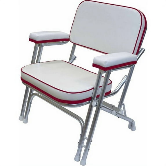 Wise 8WD120AB-925 Folding Deck Chair with Aluminum Frame, White / Red