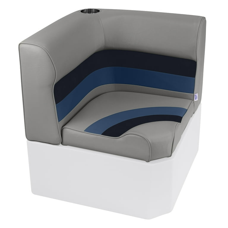 Wise 8WD133 1011 Deluxe Series Pontoon Radius Corner Lounge Seat and Backrest Cushion Set Grey Navy Blue