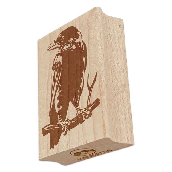 Wise Black Raven Crow Perched on Branch Rectangle Rubber Stamp Stamping Scrapbooking Crafting - Large 2.5in