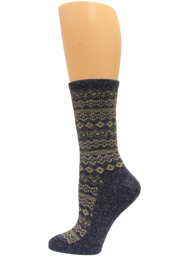 Angora Aztec Crew Socks, 1 Pair, Denim, Medium, Shoe Size W 6-9