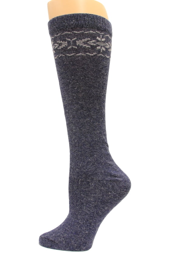 Angora Flower Knee High Socks, 1 Pair, Denim, Medium, Shoe Size W 6-9