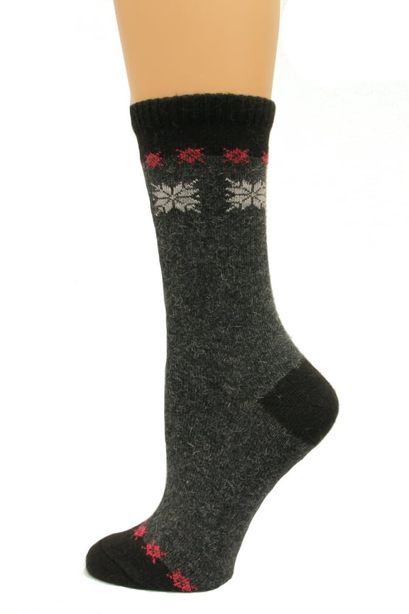 Angora Snow Flake Crew Socks, 1 Pair, Black, Medium, Shoe Size W 6-9