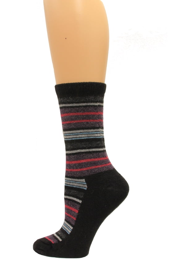 Angora Stripe Crew Socks, 1 Pair, Black, Medium, Shoe Size W 6-9