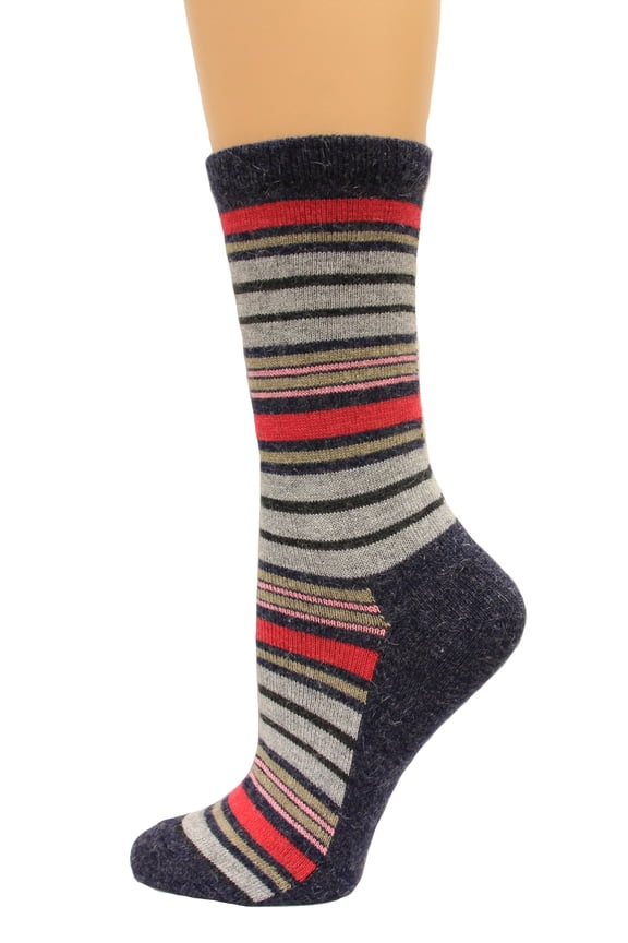 Angora Stripe Crew Socks, 1 Pair, Denim, Medium, Shoe Size W 6-9