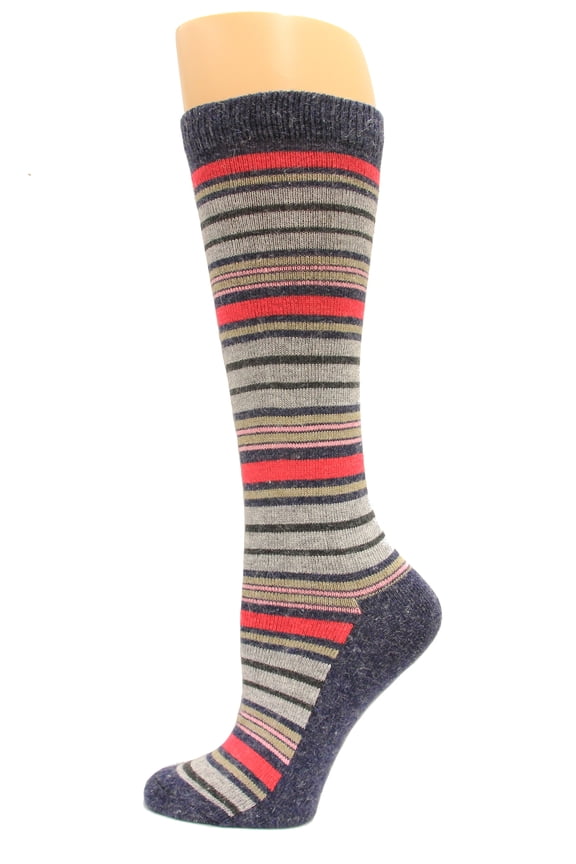 Angora Stripe Knee High Socks, 1 Pair, Denim, Medium, Shoe Size W 6-9